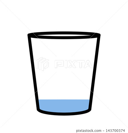 A simple icon of a black-framed cup with a small amount of blue water remaining inside, with a transparent background. A simple icon of a black-framed cup with a small amount of blue water remaining inside, with a transparent background. 143700374