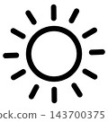 A black line drawing of the sun, representing sunny or hot weather, with a transparent background. 143700375
