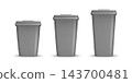 Gray Trash Bins, Vector Illustration. 3d Trash Bins in Three Sizes. Trash Bins Isolated for Outdoor Waste, Garbage, Recycling, Street Cleaning, City Parks, Public Spaces 143700481