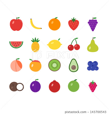 Big Set of 20 Fruits Flat Vector Icons Big Set of 20 Fruits Flat Vector Icons 143700543