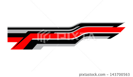 Abstract geometric car decal design with red black and grey stripes for racing. Abstract geometric car decal design with red black and grey stripes for racing. 143700563