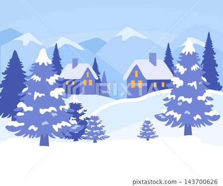 Cozy Winter Cartoon Vector Illustration Peaceful Snowy Mountains Cozy Winter Cartoon Vector Illustration Peaceful Snowy Mountains 143700626