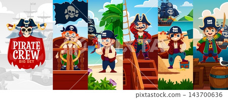Cartoon boy kid corsair and pirate characters Cartoon boy kid corsair and pirate characters 143700636