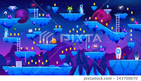 Space planet arcade game level map, platforms Space planet arcade game level map, platforms 143700670