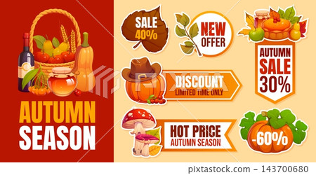 Autumn sale tags, coupons, banners, discount label Autumn sale tags, coupons, banners, discount label 143700680