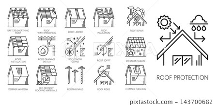 Roof line icons of buildings, rafters and ridges 143700682