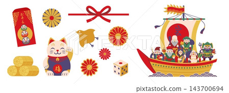Japanese New Year icons and seven lucky gods Japanese New Year icons and seven lucky gods 143700694