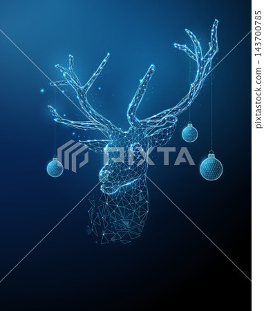 3D blue deer with christmas toys. Christmas deer, holiday decoration, new year celebration, festive ornament, winter reindeer, snow season, seasonal greeting concept 3D blue deer with christmas toys. Christmas deer, holiday decoration, new year celebration, festive ornament, winter reindeer, snow season, seasonal greeting concept 143700785