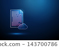 3D blue document and data cloud. Cloud storage, data management, online backup, file hosting, information network, data protection, remote access, computing concept 143700786