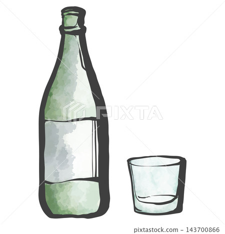 手繪風格的清酒瓶和酒杯插圖。 手繪風格的清酒瓶和酒杯插圖。 143700866