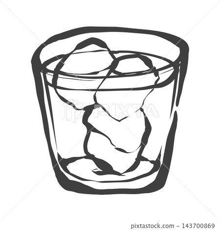 A hand-drawn, brushstroke-style illustration of ice in a glass and a clear drink. A hand-drawn, brushstroke-style illustration of ice in a glass and a clear drink. 143700869