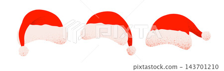 Santa Claus hat background set with red and white isolated vector caps and grainy texture Christmas holiday design elements Santa Claus hat background set with red and white isolated vector caps and grainy texture Christmas holiday design elements 143701210