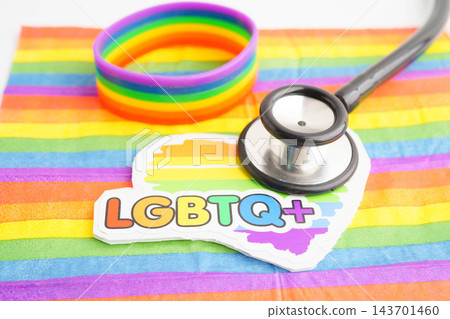 LGBT symbol, Stethoscope on rainbow flag, rights and gender equality, LGBT Pride Month in June. LGBT symbol, Stethoscope on rainbow flag, rights and gender equality, LGBT Pride Month in June. 143701460
