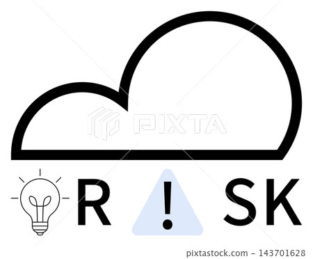 Cloud computing, data security, innovation, risk management, technology solutions, conceptual ideas. Large cloud graphic with a lightbulb and warning triangle. Cloud computing and data security Cloud computing, data security, innovation, risk management, technology solutions, conceptual ideas. Large cloud graphic with a lightbulb and warning triangle. Cloud computing and data security 143701628