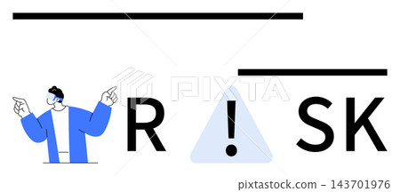 Risk analysis, business strategy, decision making, warning systems, hazard identification, project management. Person pointing to a triangle with an exclamation mark. Risk analysis and warning Risk analysis, business strategy, decision making, warning systems, hazard identification, project management. Person pointing to a triangle with an exclamation mark. Risk analysis and warning 143701976