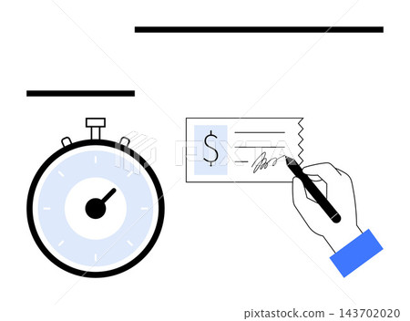 Time management, financial planning, task coordination, budgeting, workflow organization, payment processing. Stopwatch and hand writing on a check. Time management and financial planning Time management, financial planning, task coordination, budgeting, workflow organization, payment processing. Stopwatch and hand writing on a check. Time management and financial planning 143702020