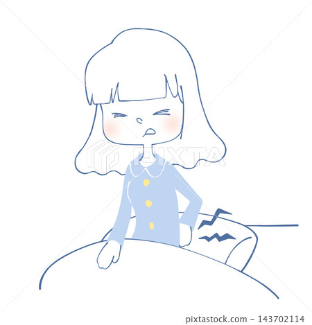 一幅描繪一位女士早上醒來時背部疼痛的插圖。 一幅描繪一位女士早上醒來時背部疼痛的插圖。 143702114