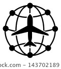 Airplane with network connections icon. Global aviation network and airplane connection sign. Worldwide flight connection and transportation network symbol. flat style. 143702189