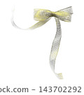 Silver and gold metallic sheer ribbon bow isolated on white background. Elegant festive organza bow for Christmas gift box decor. 143702292