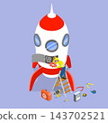 3D Isometric Flat Vector Illustration of Rocket Upgrade, Technician Upgrading Rocket Engine 143702521