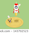 3D Isometric Flat Vector Illustration of Quicksand Trap , Businessman Escapes On Rocket 143702523