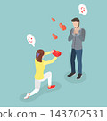 3D Isometric Flat Vector Illustration of Marriage Proposal, Scene Of Cute Romantic Couples 143702531