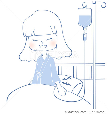 插圖描繪了一名女子在輸液過程中感到疼痛的情景。 插圖描繪了一名女子在輸液過程中感到疼痛的情景。 143702540