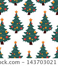 Seamless pattern of cartoon Christmas trees with red and yellow balls 143703021