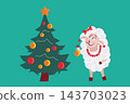 Cartoon white sheep decorating a Christmas tree 143703023