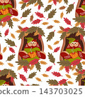 Seamless pattern a cartoon owl and autumn leaves 143703025