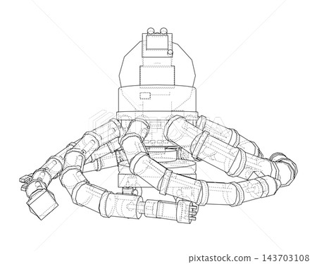 Tentacled Robot Line Drawing. Vector 143703108