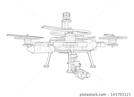 drone wireframe illustration. Vector drone wireframe illustration. Vector 143703121