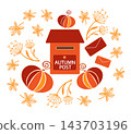 Autumn composition with a mailbox and letters, leaves and twigs 143703196