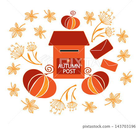 Autumn composition with a mailbox and letters, leaves and twigs Autumn composition with a mailbox and letters, leaves and twigs 143703196