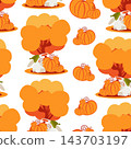 Seamless pattern a funny rabbit and pumpkins under an autumn tree 143703197