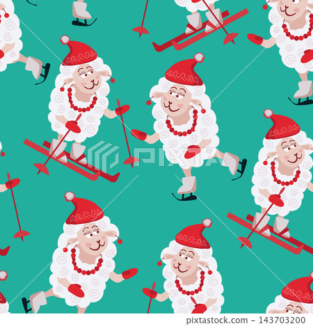 Seamless pattern sporty cartoon white sheeps Seamless pattern sporty cartoon white sheeps 143703200