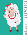Cute cartoon white sheep on a green background 143703201