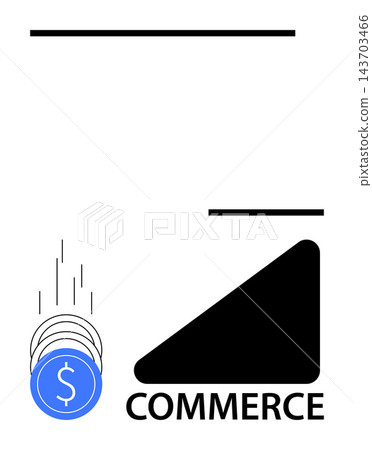 E-commerce, finance growth, economic investment, wealth management, digital currency, market trends. Blue coins dropping next to an upward arrow symbol. E-commerce and finance growth concept E-commerce, finance growth, economic investment, wealth management, digital currency, market trends. Blue coins dropping next to an upward arrow symbol. E-commerce and finance growth concept 143703466