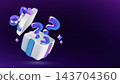 3D mystery gift box with question marks and sparkles surprise and giveaway on a dark background 143704360