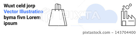 E-commerce, cloud computing, technology innovation, environmental impact, industrial production, online shopping. Shopping bag, cloud and factory icons. E-commerce and cloud computing concepts E-commerce, cloud computing, technology innovation, environmental impact, industrial production, online shopping. Shopping bag, cloud and factory icons. E-commerce and cloud computing concepts 143704400