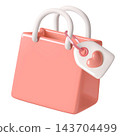 Pink paper gift bag Valentine Day retail or wedding sale 3D icon with cute heart label  143704499