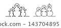 Cute snowmen in continuous vector line art drawing style 143704895