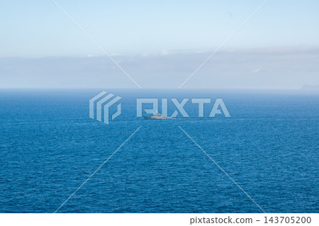 Navy patrol ship alone on the open sea off Ceuta, Strait of Gibraltar, with copy space 143705200