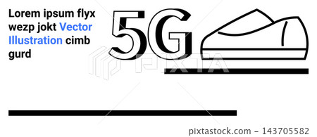 Technology, innovation, communication, connectivity, speed, mobility. Line art design with a 5G text and minimalist shoe drawing. Technology and innovation concept Technology, innovation, communication, connectivity, speed, mobility. Line art design with a 5G text and minimalist shoe drawing. Technology and innovation concept 143705582