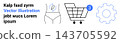 E-commerce, fitness, sustainability, online shopping, health, and technology. Shopping cart with a number badge, female body shape leaf icon and gear symbol. E-commerce and fitness concept 143705592