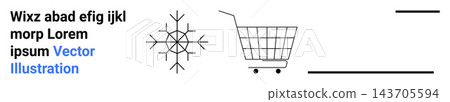 E-commerce, winter sales, digital design, holiday shopping, branding, product marketing. Snowflake and shopping cart with text elements. Winter sales and e-commerce design concepts E-commerce, winter sales, digital design, holiday shopping, branding, product marketing. Snowflake and shopping cart with text elements. Winter sales and e-commerce design concepts 143705594