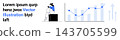 Data presentation, technology growth, business trends, chart analysis, financial insights, and information processing. Chart with data points and a person reading. Data presentation and technology 143705599