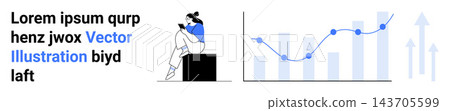 Data presentation, technology growth, business trends, chart analysis, financial insights, and information processing. Chart with data points and a person reading. Data presentation and technology Data presentation, technology growth, business trends, chart analysis, financial insights, and information processing. Chart with data points and a person reading. Data presentation and technology 143705599