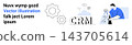 Business operations, CRM tools, cloud solutions, teamwork, client management, technology advancement. Gears, cloud icons CRM acronym and man holding a bag. Business operations and CRM tools concept 143705614
