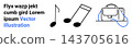Music education, creative design, learning tools, advertising, business branding, minimalism. Minimalist black notes, white background and a modern bag line drawing. Music education and creative 143705616